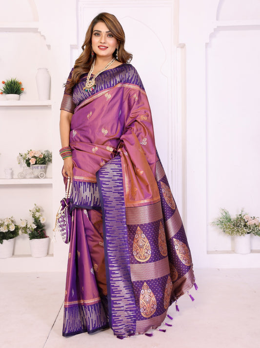Premium Purple South Soft Silk Saree with Rich Zari Weaving Border & Heavy Pallu