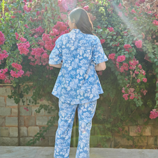 Women's Blue Floral Print Cotton Co-Ord Set