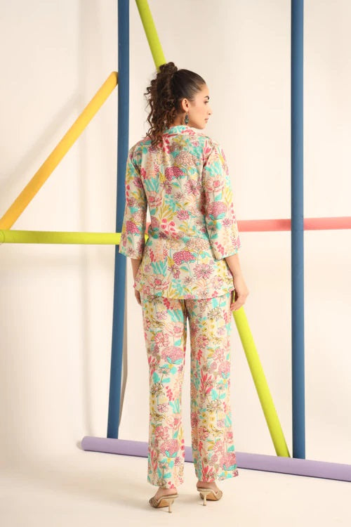 Women Floral Print Top & Pyjamas Set
