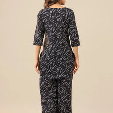 Women's Organic Blue Printed Pure Cotton Pyjama Top Night Suit Set