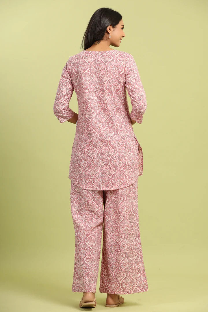 Women Cotton Blend Kurta Palazzo Set