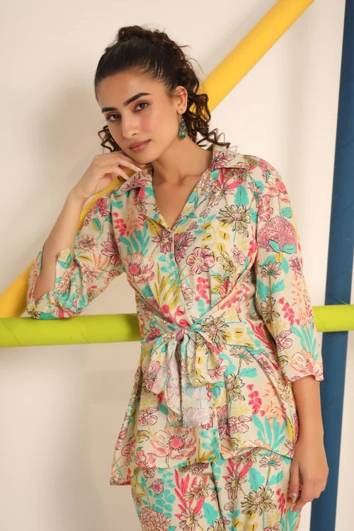 Women Floral Print Top & Pyjamas Set
