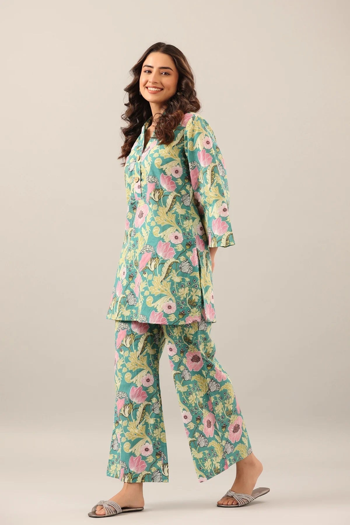Women's Cotton Regular Fit Floral Printed Top and Plazzo Co-ord Set with Elegant Design