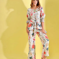 Women White Floral Printed Top And Palazzos Co-Ord Set