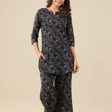 Women's Organic Blue Printed Pure Cotton Pyjama Top Night Suit Set