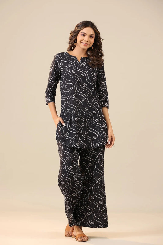 Women's Organic Blue Printed Pure Cotton Pyjama Top Night Suit Set