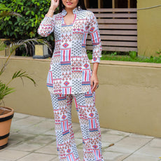 Women Cotton Blend Crop Top Palazzo Set