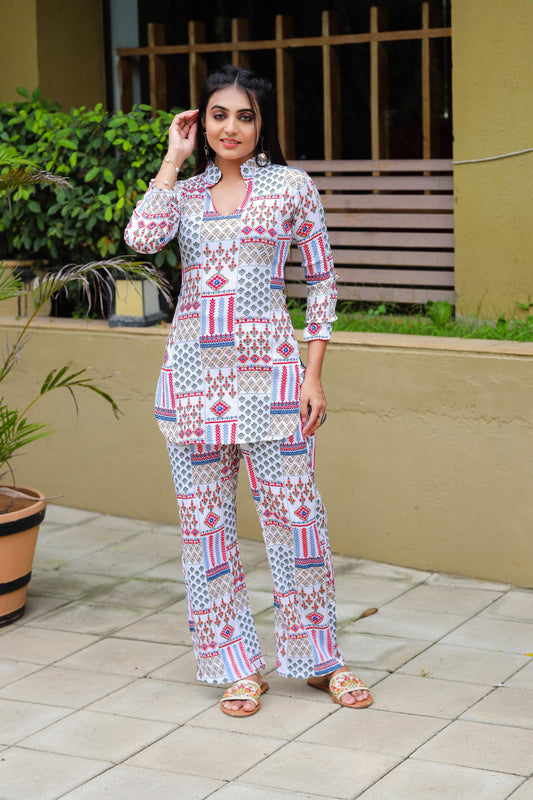 Women Cotton Blend Crop Top Palazzo Set