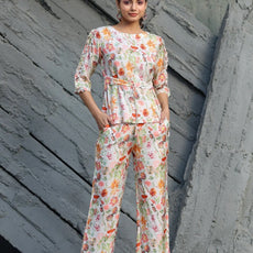Women Cotton Blend Crop Top Palazzo Set