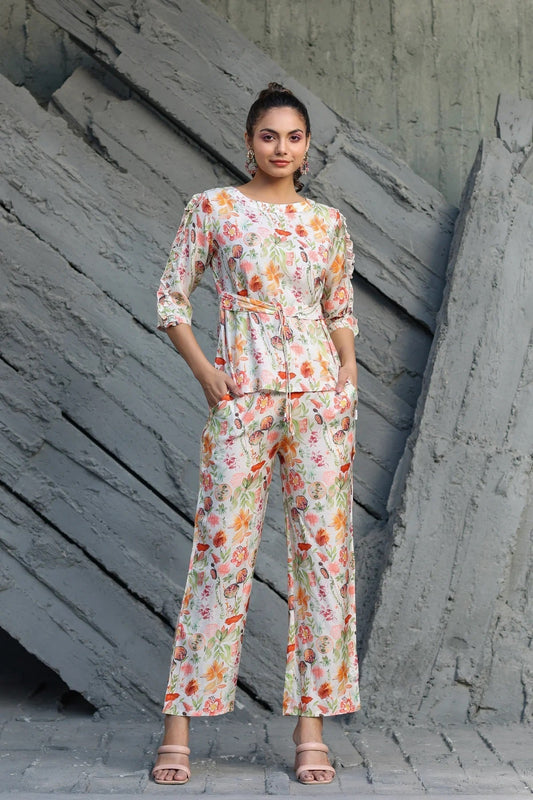 Women Cotton Blend Crop Top Palazzo Set