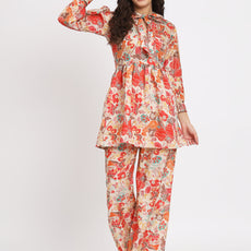Women Multi Color Tie Up Neck Co-Ord Sets