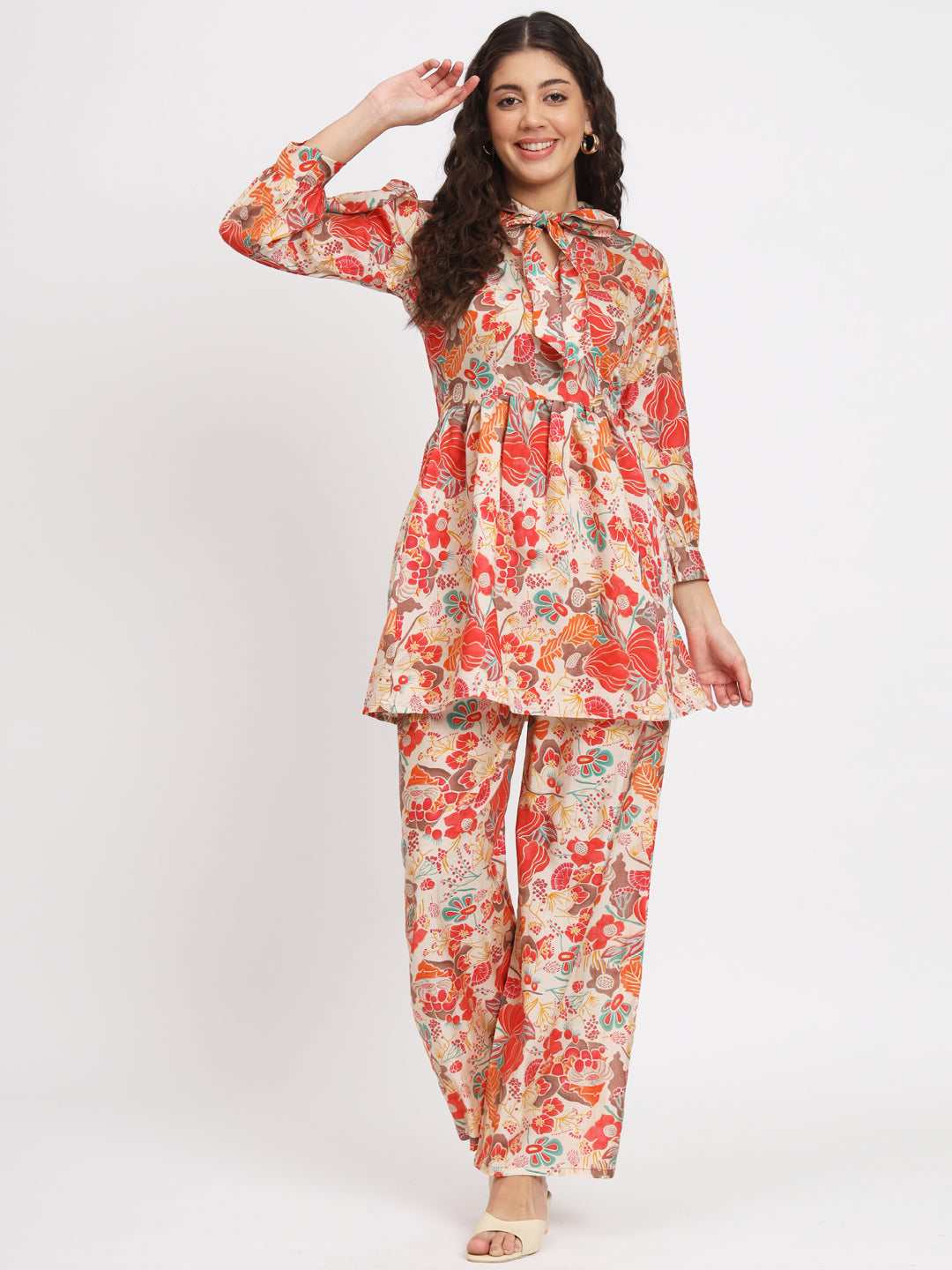 Women Multi Color Tie Up Neck Co-Ord Sets