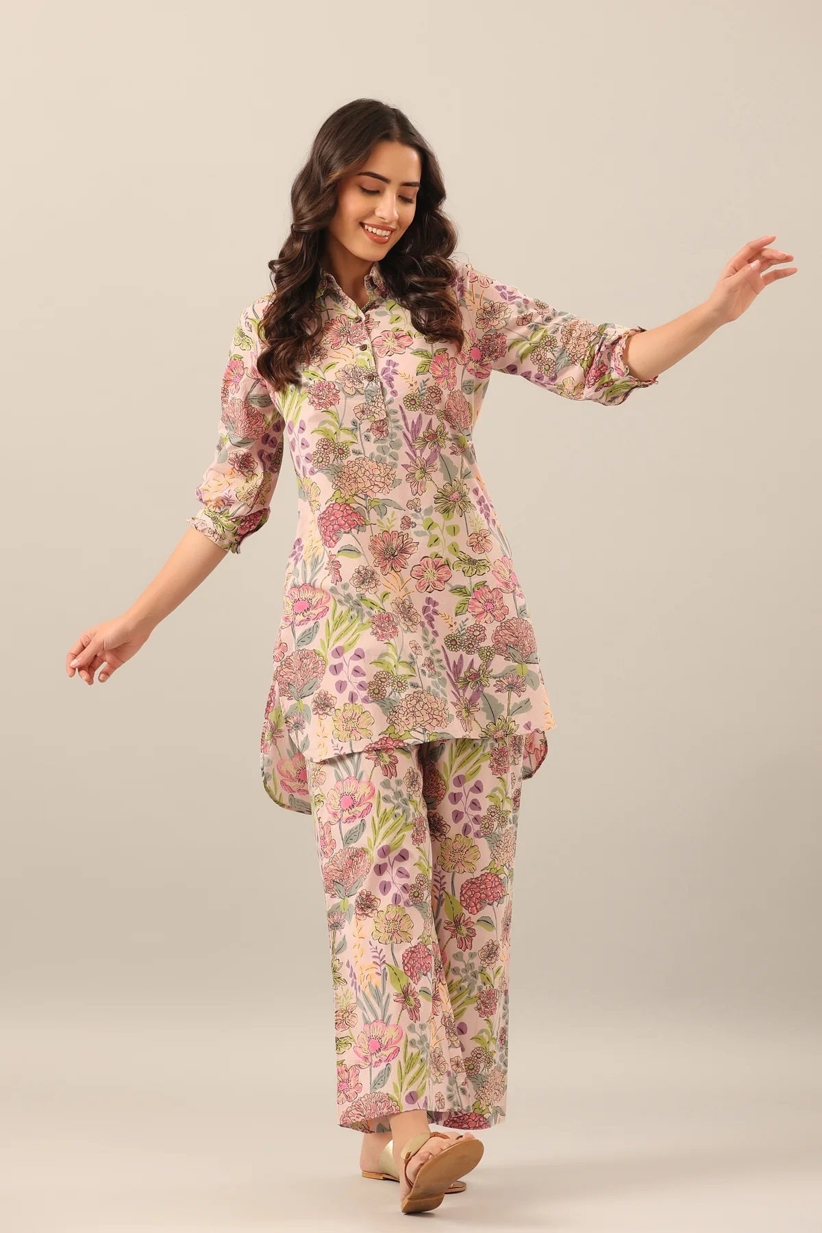 Women Floral Print Kurta Palazzo Set