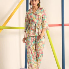 Women Floral Print Top & Pyjamas Set