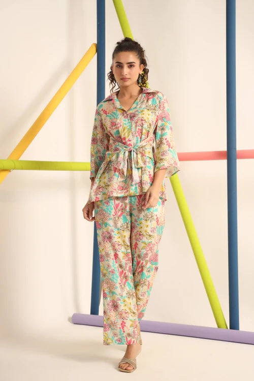 Women Floral Print Top & Pyjamas Set