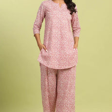 Women Cotton Blend Kurta Palazzo Set