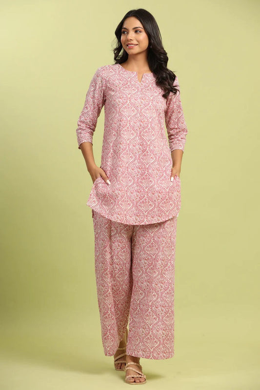Women Cotton Blend Kurta Palazzo Set