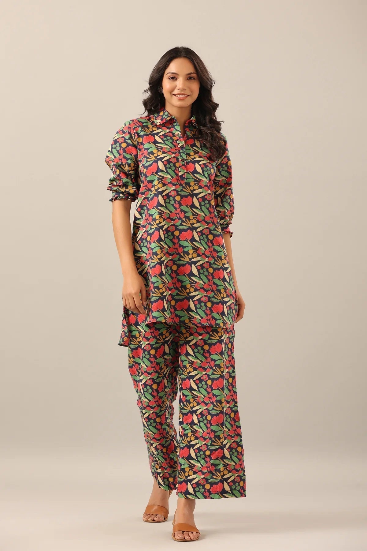 Women's Cotton Blend ¾ Sleeve Top and Palazzo Set