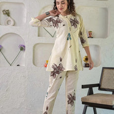 Women Cotton Blend A-Line Pant Set