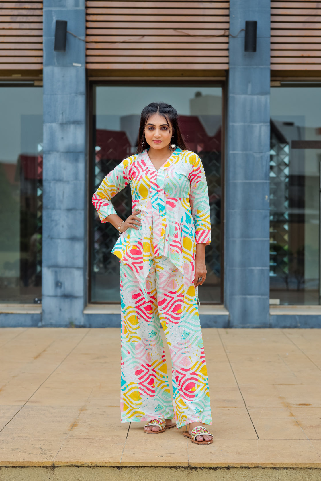 Women Cotton Blend Ethnic Top Palazzo Set