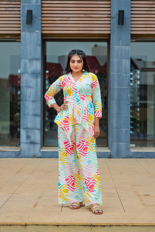 Women Cotton Blend Ethnic Top Palazzo Set