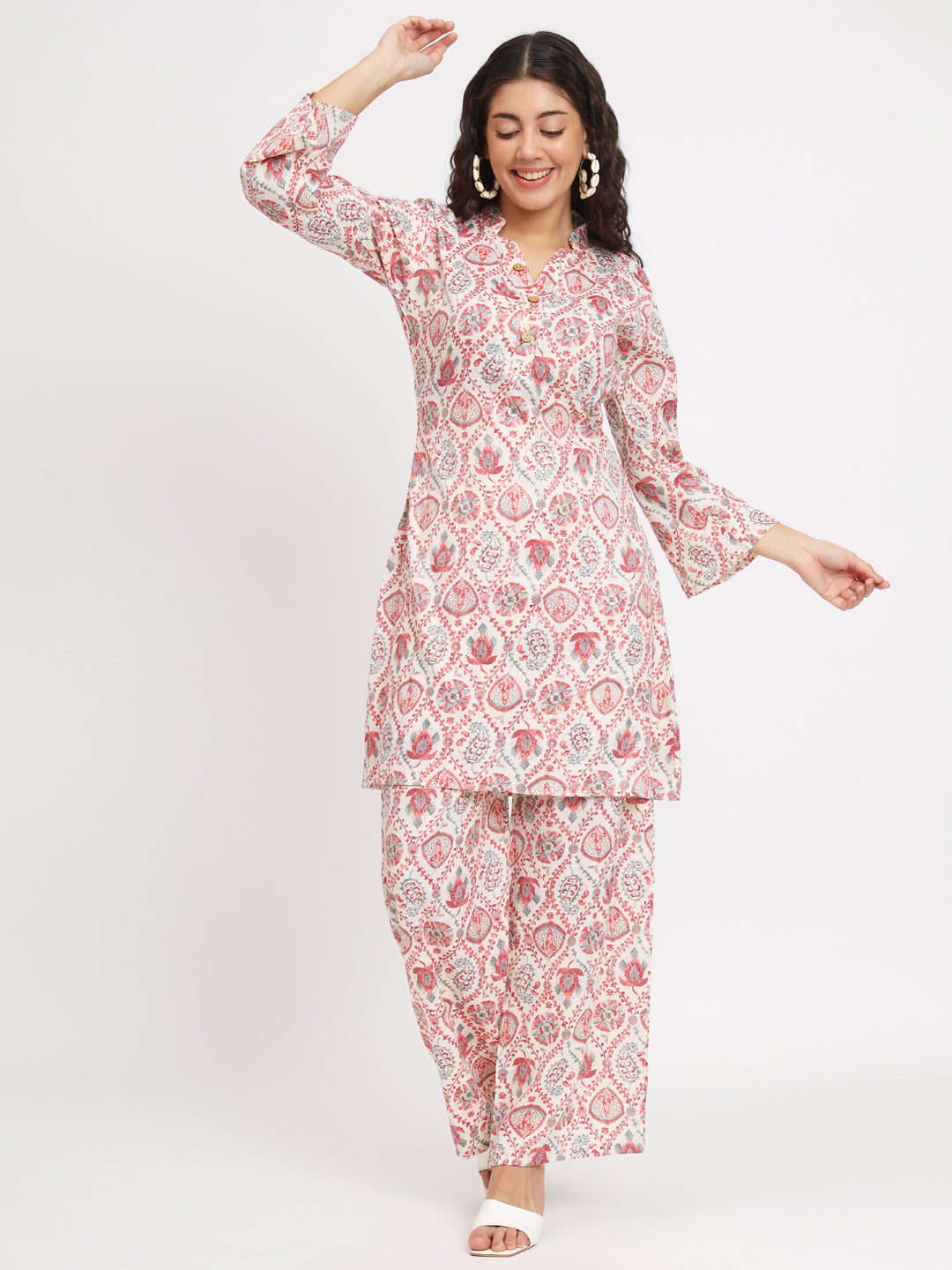 Women's Viscose Cotton Print ¾ Sleeve Top and Palazzo Set