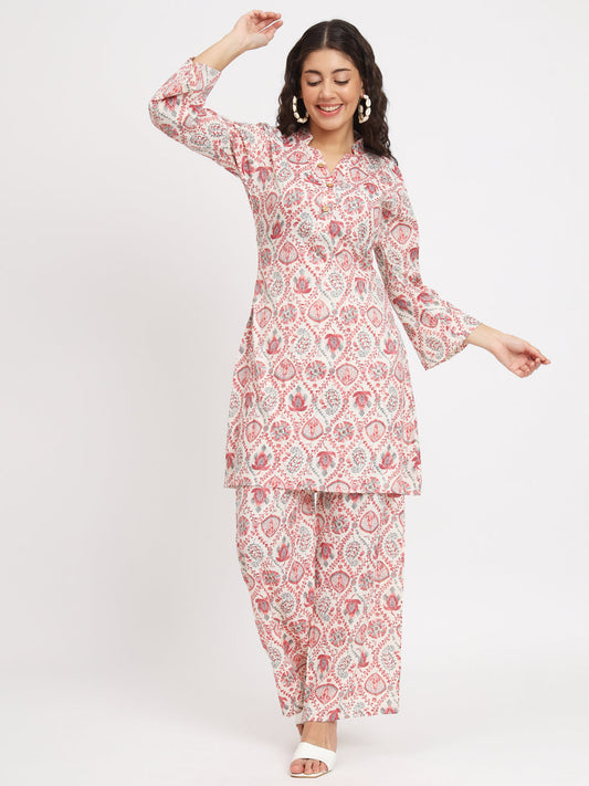 Women's Viscose Cotton Print ¾ Sleeve Top and Palazzo Set