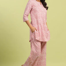 Women Cotton Blend Kurta Palazzo Set