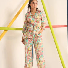 Women Floral Print Top & Pyjamas Set