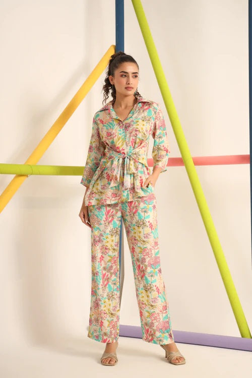 Women Floral Print Top & Pyjamas Set