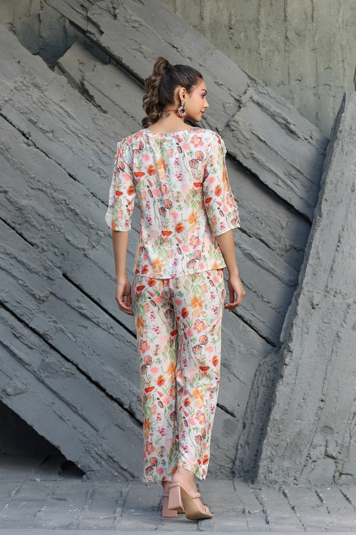 Women Cotton Blend Crop Top Palazzo Set