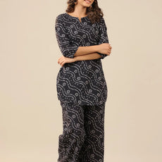 Women's Organic Blue Printed Pure Cotton Pyjama Top Night Suit Set