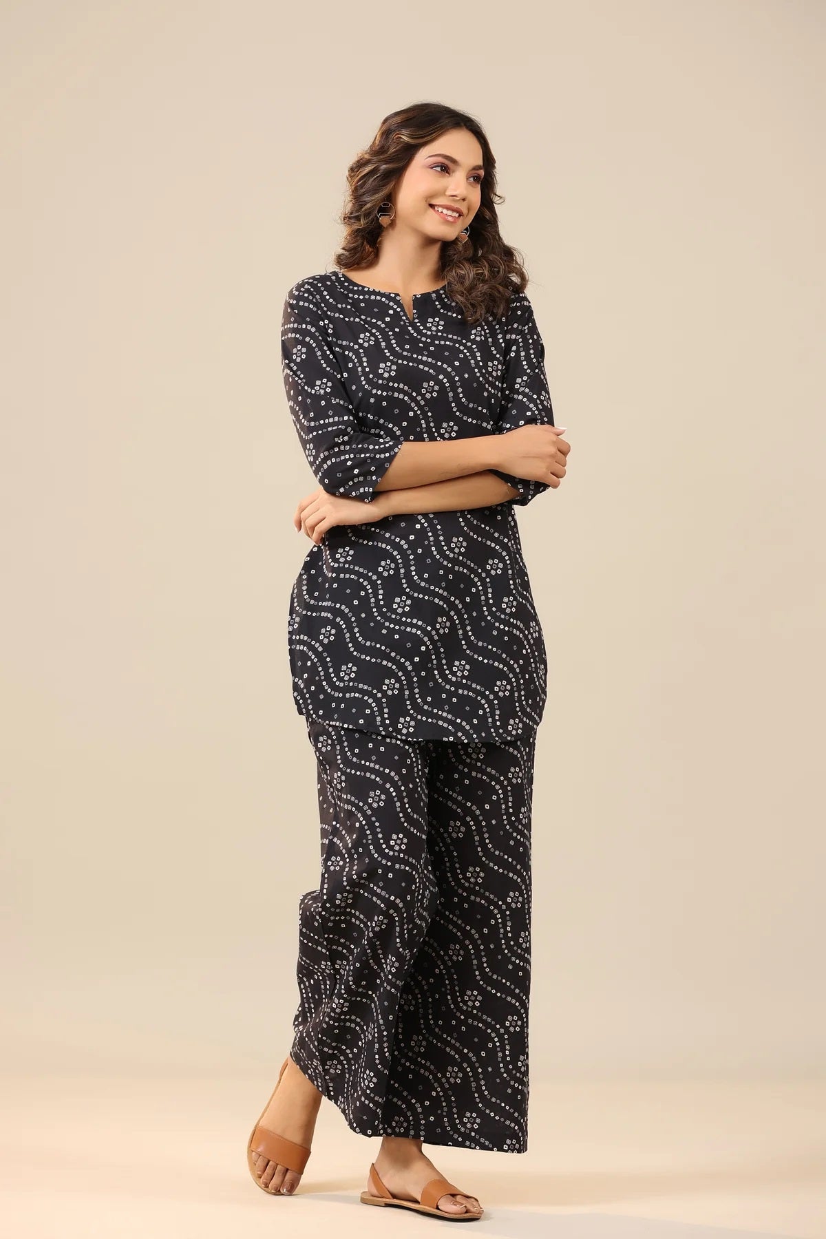 Women's Organic Blue Printed Pure Cotton Pyjama Top Night Suit Set