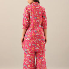 Women Pink Shirt Collar Co-Ord Sets