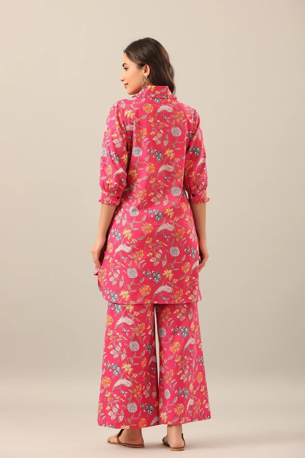 Women Pink Shirt Collar Co-Ord Sets