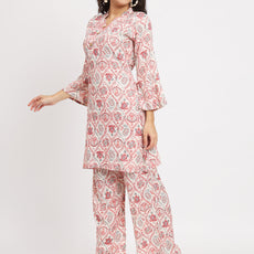 Women's Viscose Cotton Print ¾ Sleeve Top and Palazzo Set