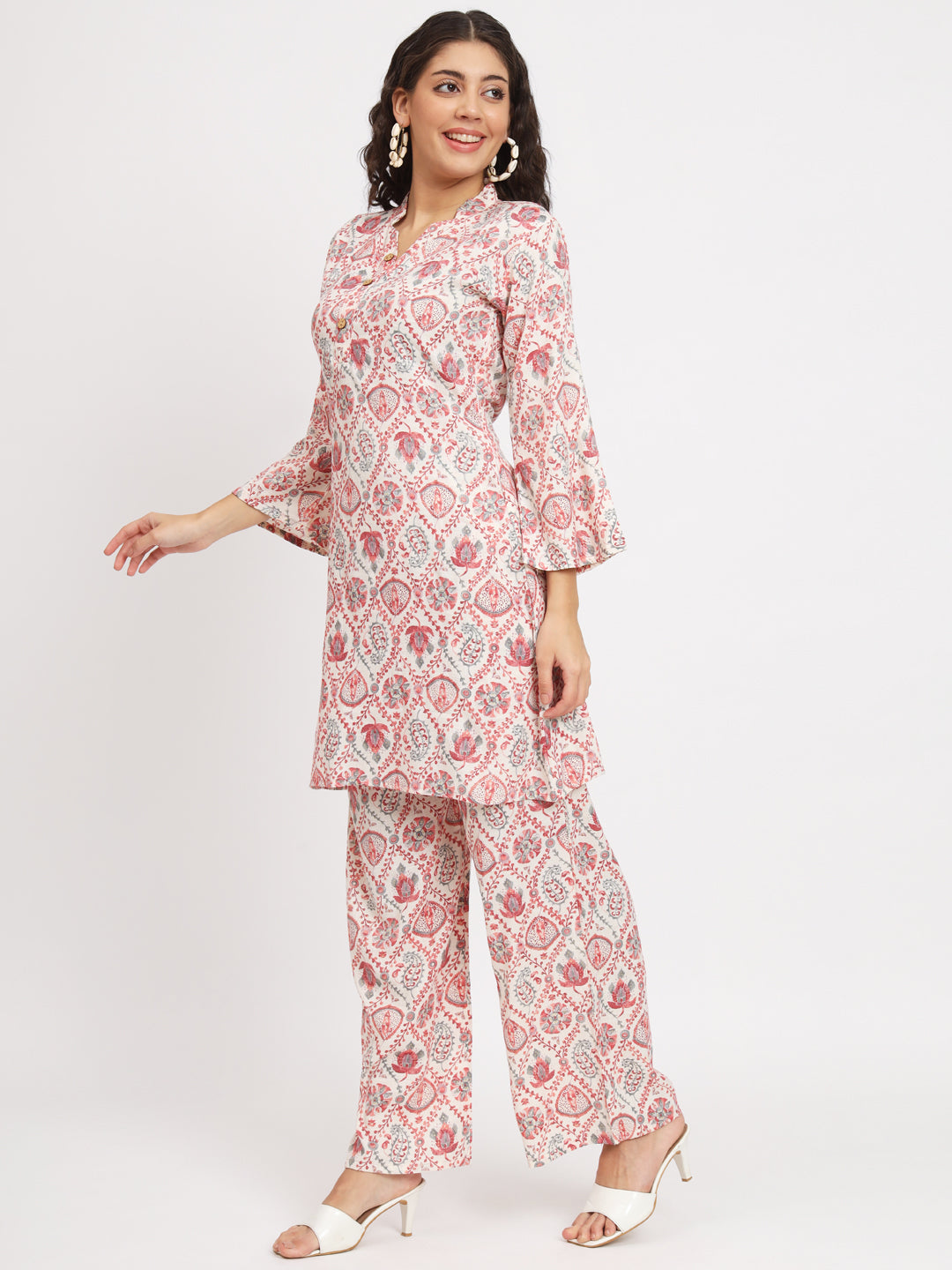 Women's Viscose Cotton Print ¾ Sleeve Top and Palazzo Set