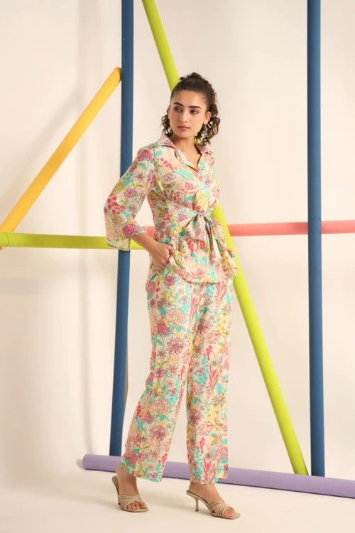 Women Floral Print Top & Pyjamas Set