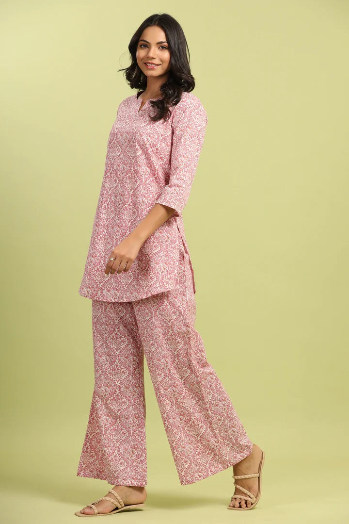 Women Cotton Blend Kurta Palazzo Set