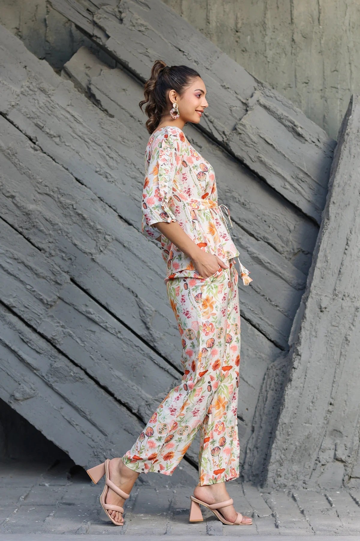 Women Cotton Blend Crop Top Palazzo Set