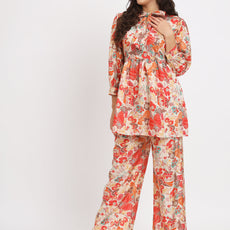 Women Multi Color Tie Up Neck Co-Ord Sets