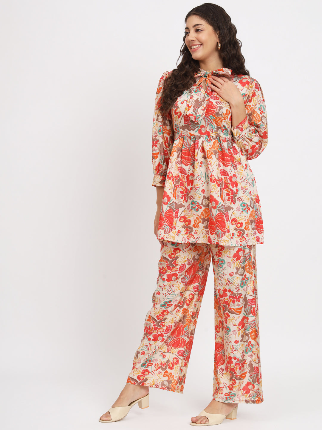 Women Multi Color Tie Up Neck Co-Ord Sets