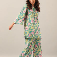 Women's Cotton Regular Fit Floral Printed Top and Plazzo Co-ord Set with Elegant Design