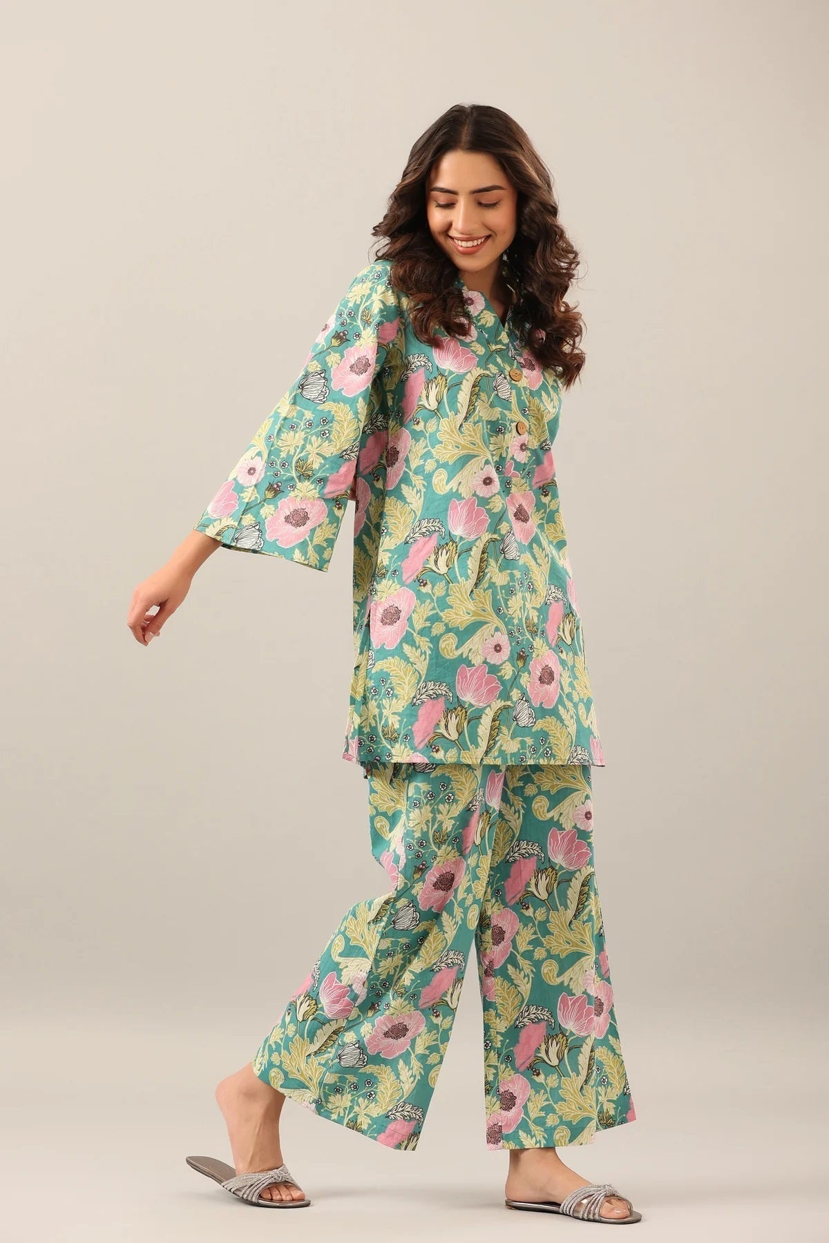 Women's Cotton Regular Fit Floral Printed Top and Plazzo Co-ord Set with Elegant Design