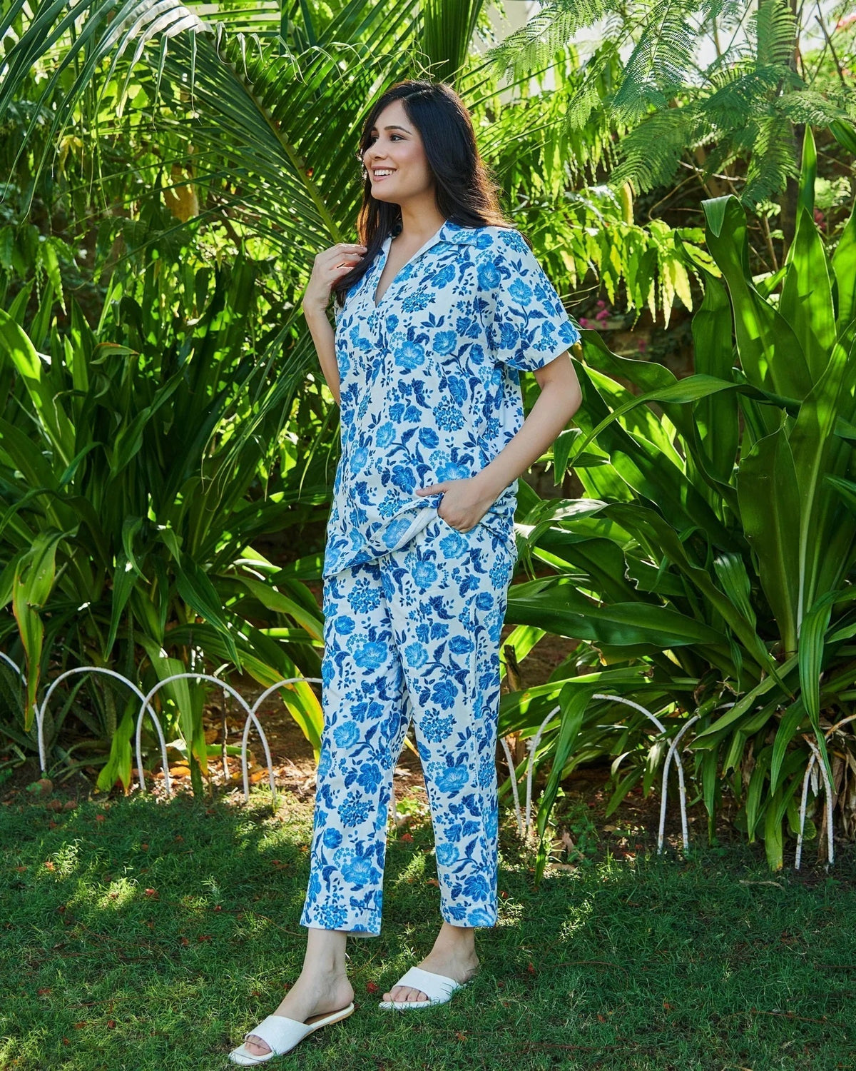 Women Cotton Blend Ethnic Top Palazzo Set