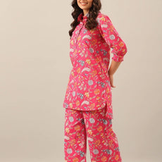 Women Pink Shirt Collar Co-Ord Sets