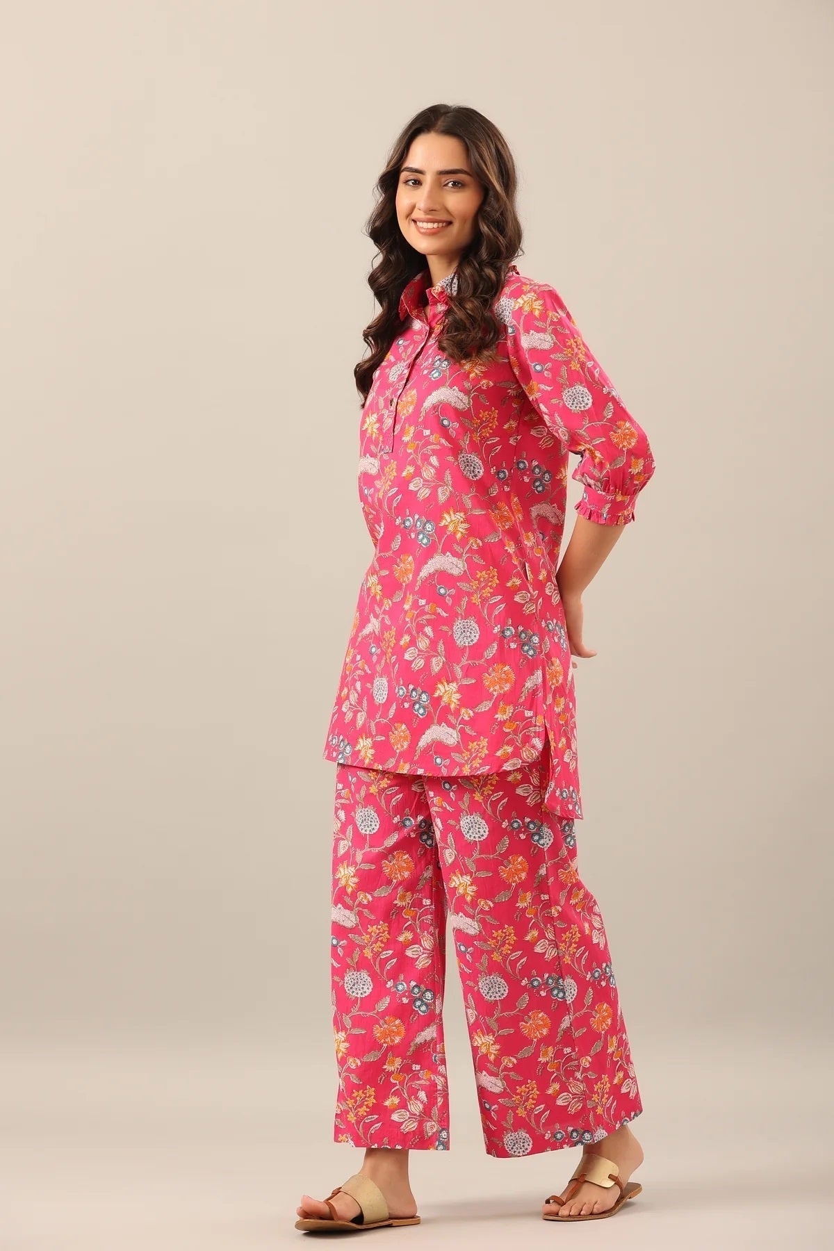 Women Pink Shirt Collar Co-Ord Sets