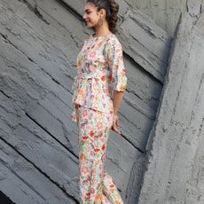 Women Cotton Blend Crop Top Palazzo Set
