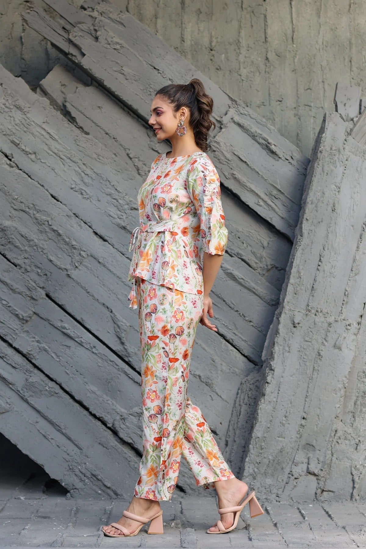 Women Cotton Blend Crop Top Palazzo Set