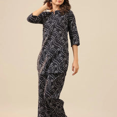 Women's Organic Blue Printed Pure Cotton Pyjama Top Night Suit Set